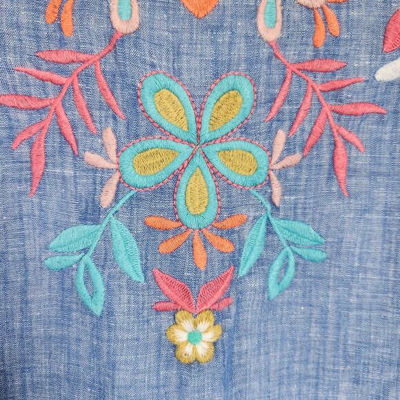 Talbots Embroidered Linen Shift Dress 22W Women Plus Sleeveless Coastal Blue New - Picture 6 of 15